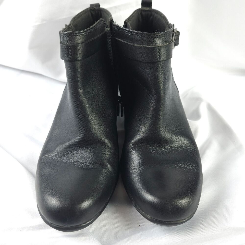 Clarks Malia Hawthorn Women's Black Leather Side‎ Zip Booties 7.5M